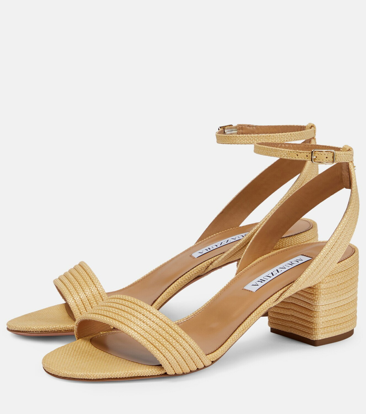 Aquazzura New Black Raffia & Suede Strappy Sandals 38