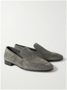 Manolo Blahnik - Truro Leather-Trimmed Suede Loafers - Gray