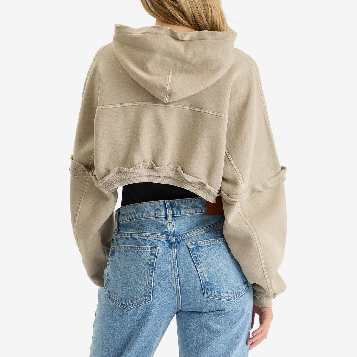 Joah Brown Women's Deconstructed Crop Zip Hoodie in Sand
