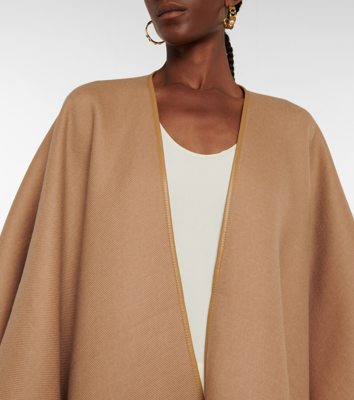 Ferragamo - Leather-trimmed wool poncho