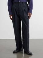 ssstein - Wide-Leg Cotton-Blend Pleated Satin Trousers - Black