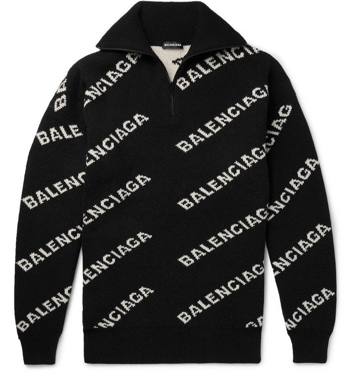 Photo: Balenciaga - Oversized Logo-Intarsia Half-Zip Sweater - Men - Black