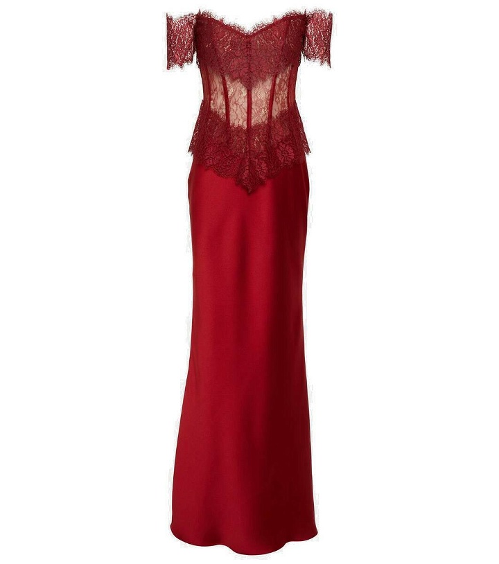 Photo: Rasario Corset off-shoulder lace and satin gown