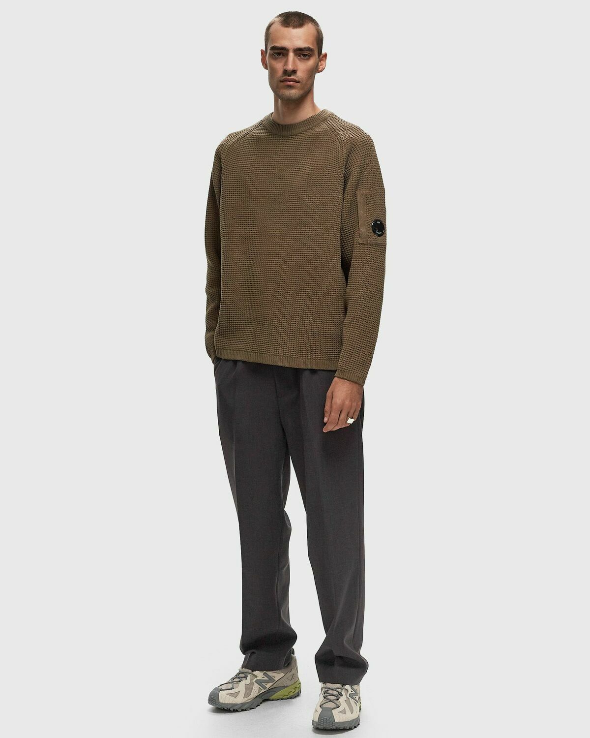 C.P. Company Knitwear Crew Neck In Chenille Cotton Brown Pullovers