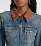Alexander McQueen Peplum corduroy-trimmed denim jacket
