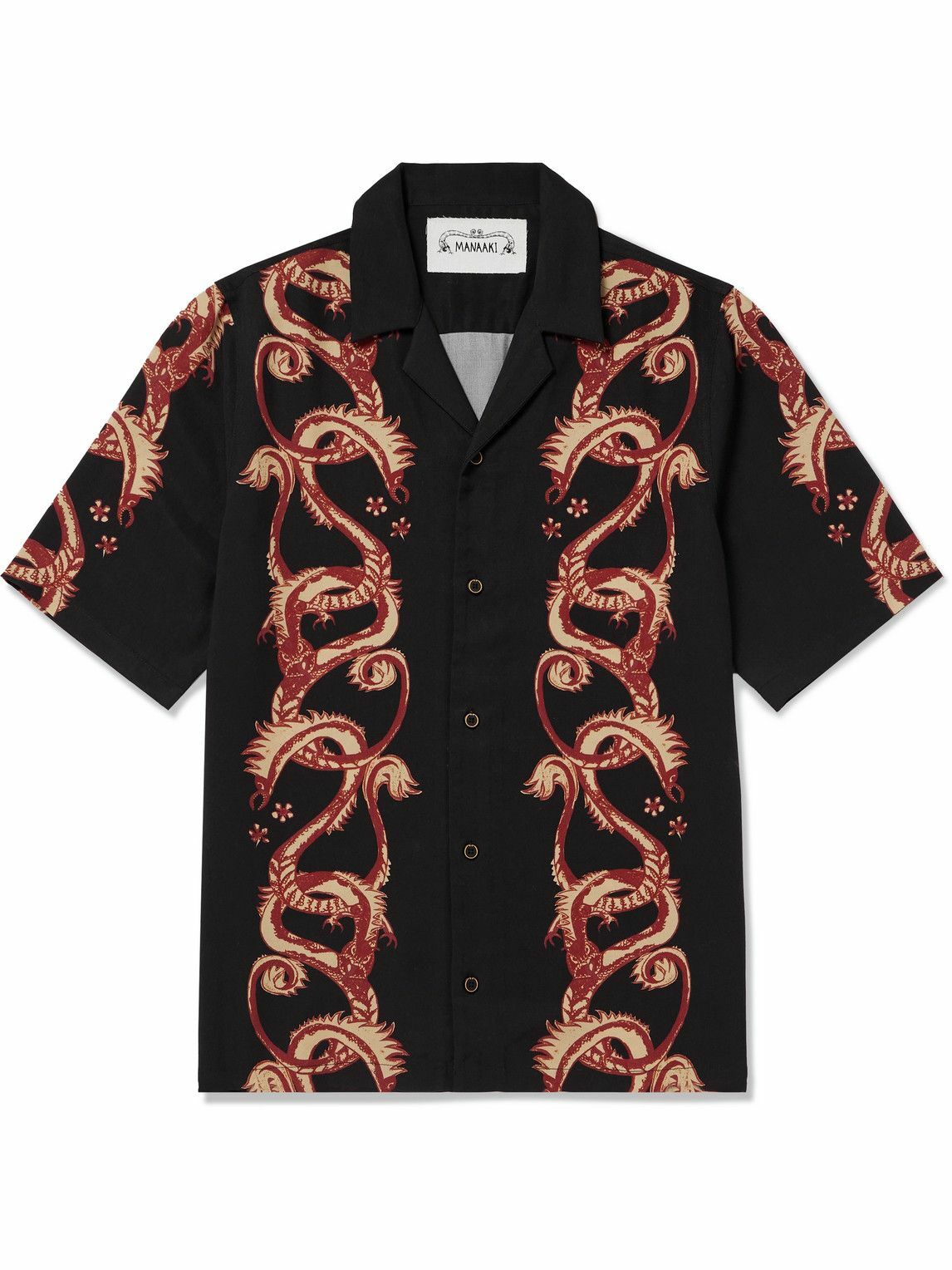 MANAAKI - Taniwha Camp-Collar Printed Lyocell-Twill Shirt - Black
