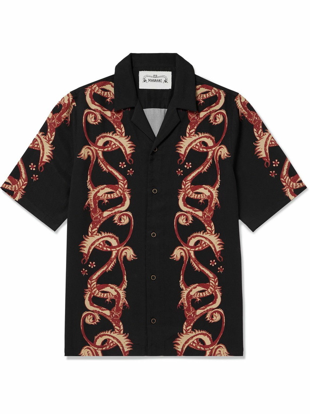 Photo: MANAAKI - Taniwha Camp-Collar Printed Lyocell-Twill Shirt - Black