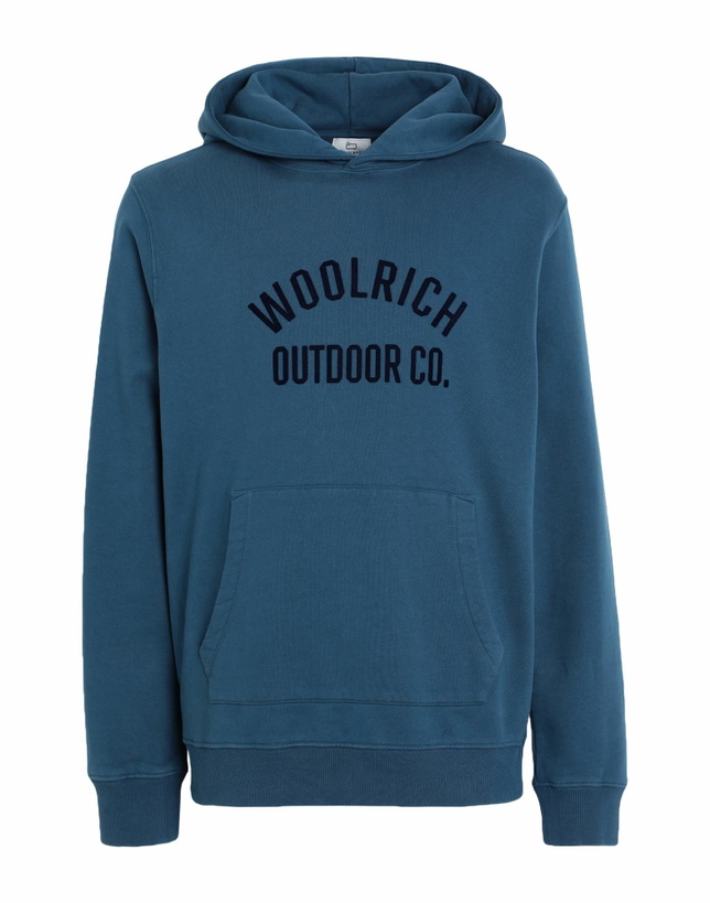 Photo: Woolrich Organic Cotton Script Hoodie Mens Sweatshirt Slate in Blue