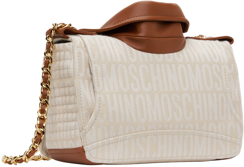 Moschino Beige Brown Logo Moto Bag Moschino