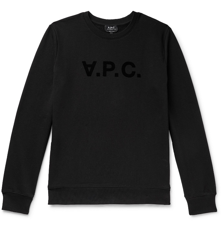Photo: A.P.C. - Logo-Flocked Loopback Cotton-Jersey Sweatshirt - Black