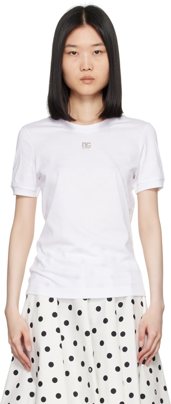 Photo: Dolce&Gabbana White Crystal DG Logo T-Shirt