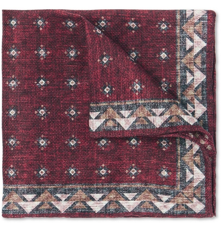 Photo: Brunello Cucinelli - Printed Linen and Cotton-Blend Pocket Square - Men - Burgundy