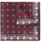 Brunello Cucinelli - Printed Linen and Cotton-Blend Pocket Square - Men - Burgundy