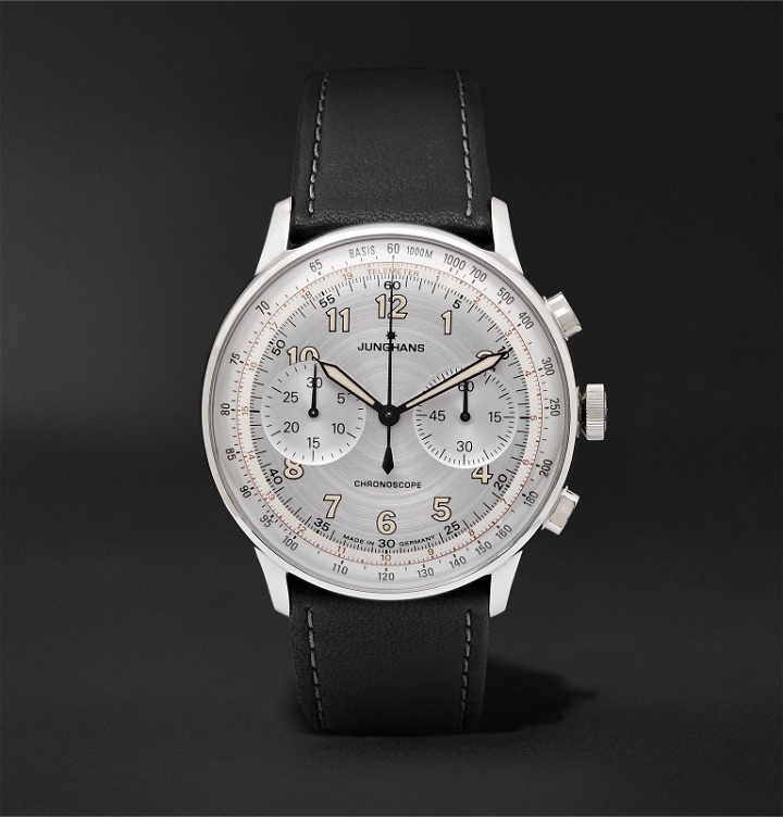 Photo: Junghans - Meister Telemeter Chronoscope 40mm Stainless Steel and Leather Watch, Ref. No. 027/3380.00 - Silver