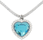 VETEMENTS Silver & Blue Crystal Heart Necklace