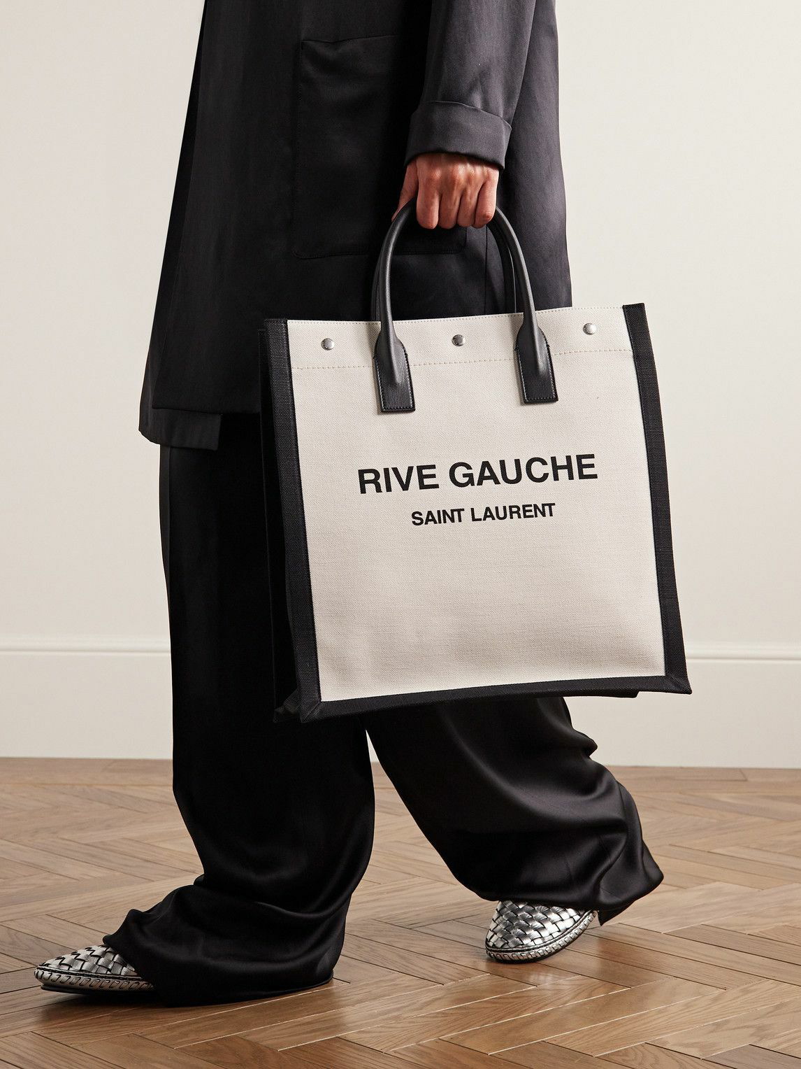 SAINT LAURENT: Noe Rive Gauche tote bag in canvas - White