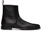 Hugo Black Grained Leather Zip-Up Boots