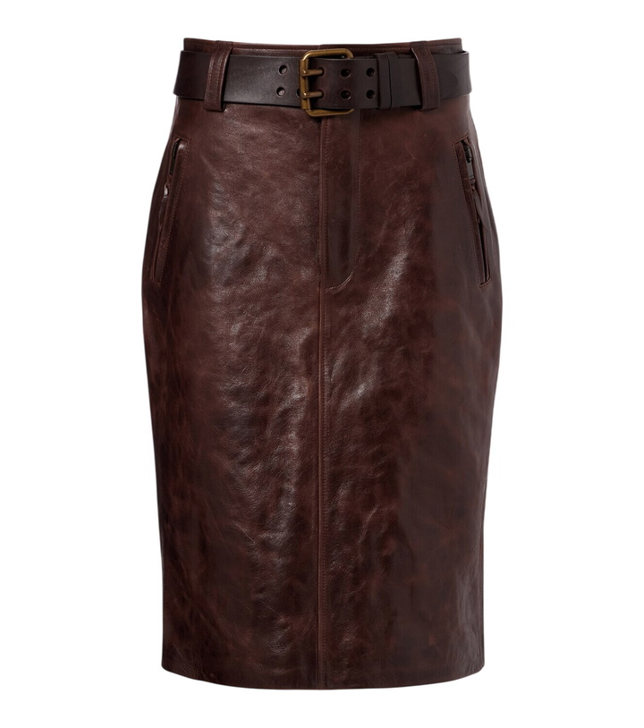 Photo: Saint Laurent Belted leather pencil skirt