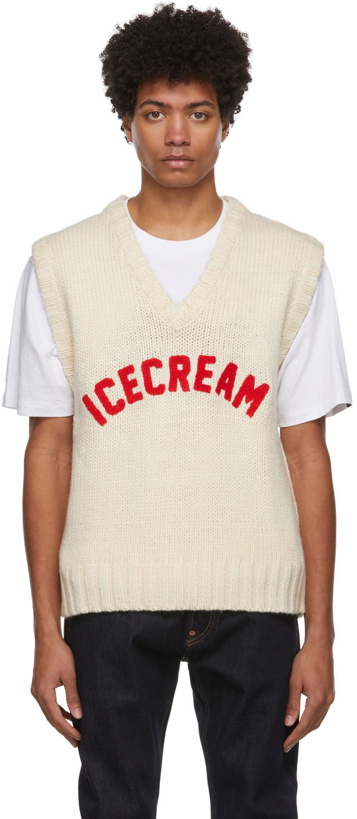 Photo: ICECREAM Off-White V-Neck Knitted Vest