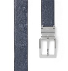 Dunhill - 3.5cm Black and Navy Reversible Pebble-Grain Leather Belt - Navy