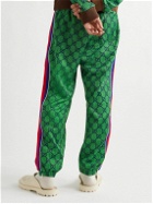 GUCCI - Tapered Webbing-Trimmed Monogrammed Tech-Jersey Track Pants - Green