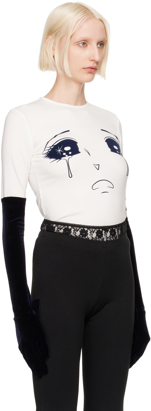 Pushbutton White Velvet Glove Crying Girl Long Sleeve T-Shirt