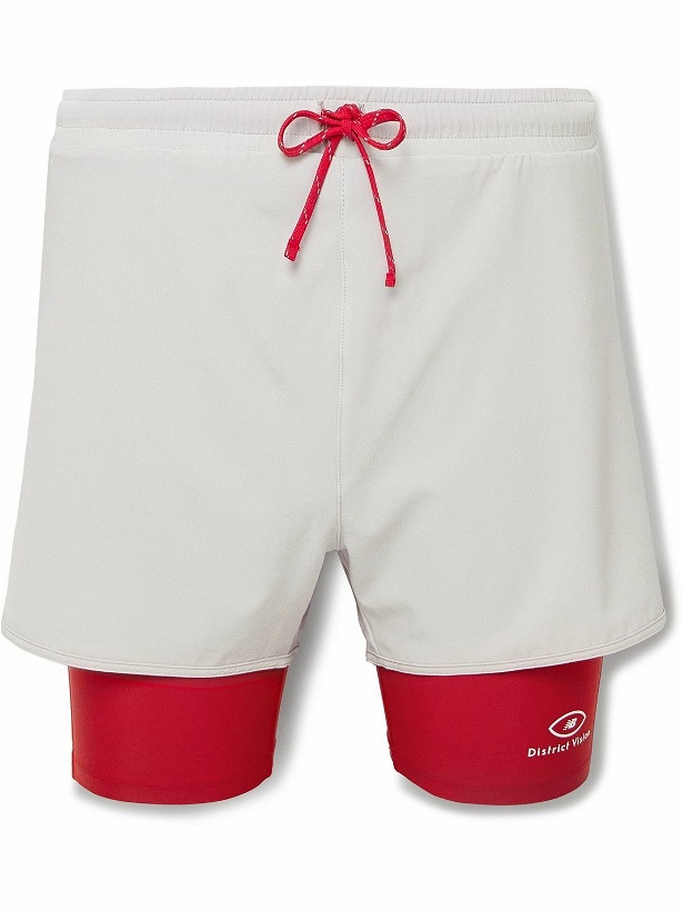 Photo: DISTRICT VISION - New Balance Straight-Leg Layered Stretch-Recycled Jersey and Shell Drawstring Shorts - Red