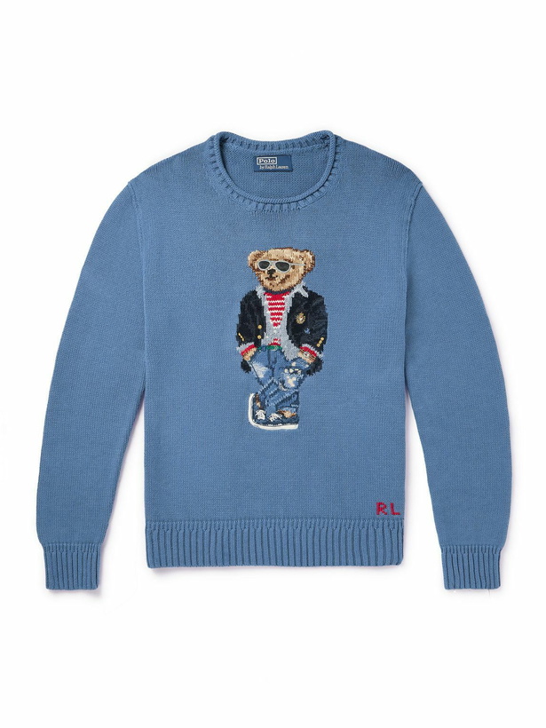 Photo: Polo Ralph Lauren - Embroidered Intarsia Cotton Sweater - Blue