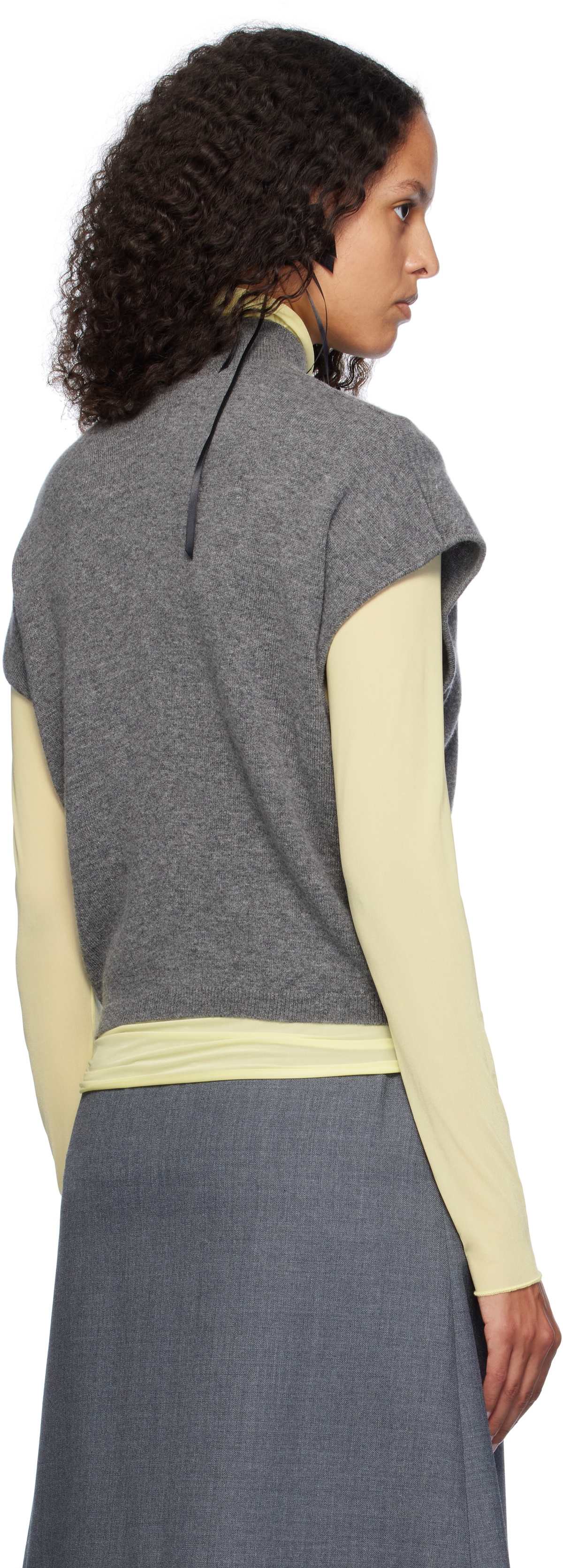 AO Yes Gray Ribbon Tie Cropped Knit Vest