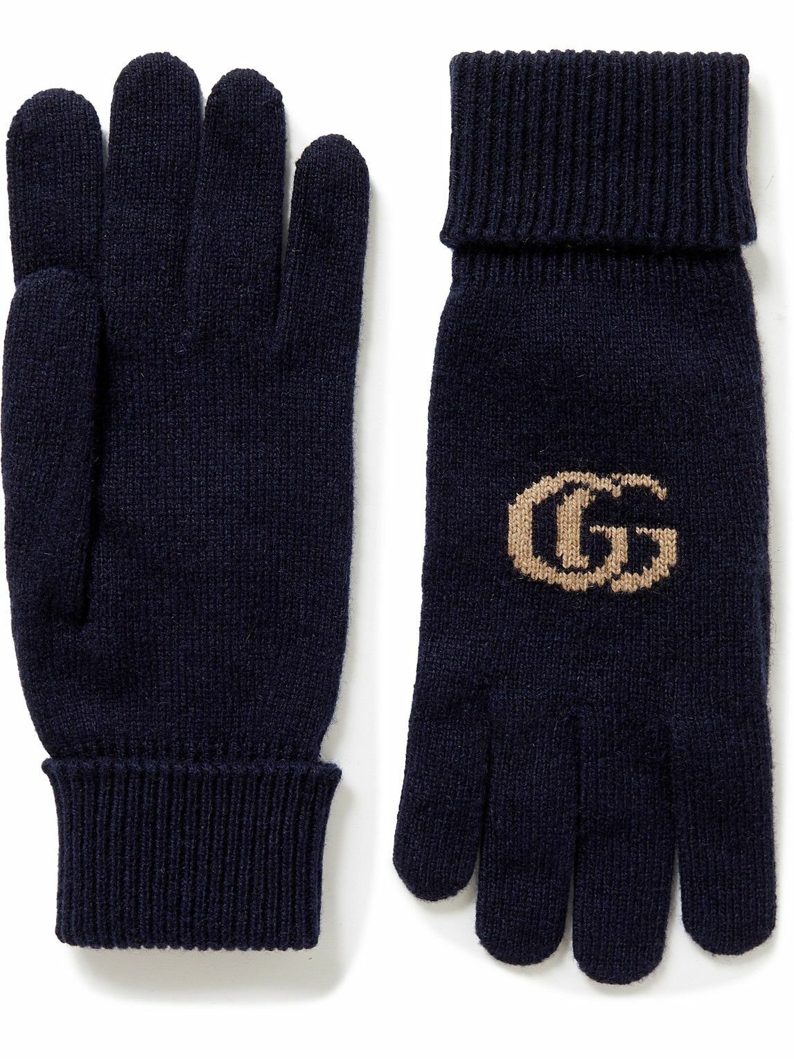 Photo: GUCCI - Logo-Jacquard Cashmere and Wool-Blend Gloves - Blue