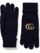 GUCCI - Logo-Jacquard Cashmere and Wool-Blend Gloves - Blue