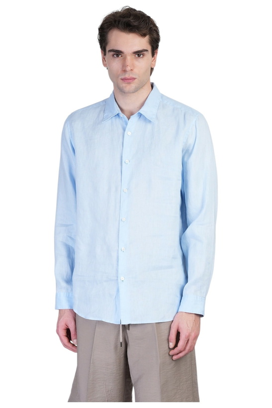 Photo: Theory Shirt In Cyan Linen
