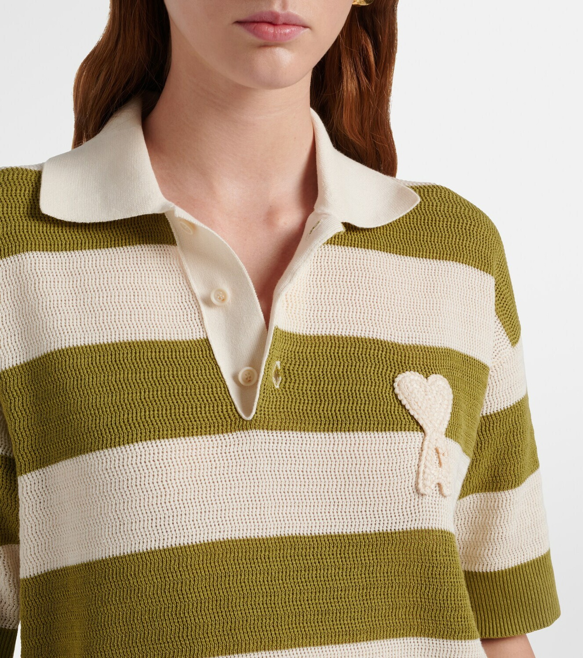 Ami Paris Ami de Cœur striped cotton polo shirt