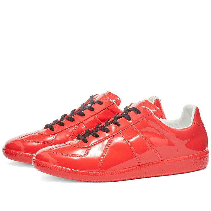 Photo: Maison Margiela Men's Replica Rubberised Leather Sneakers in High Risk Red