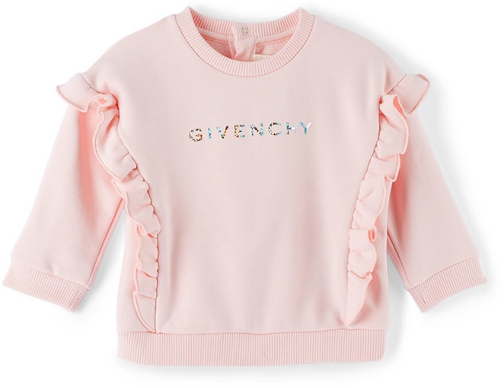 Photo: Givenchy Baby Pink Glitter Logo Ruffle Sweatshirt