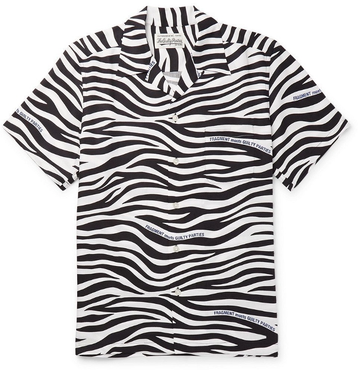 Photo: Wacko Maria - Fragment Camp-Collar Zebra-Print Lyocell Shirt - Black
