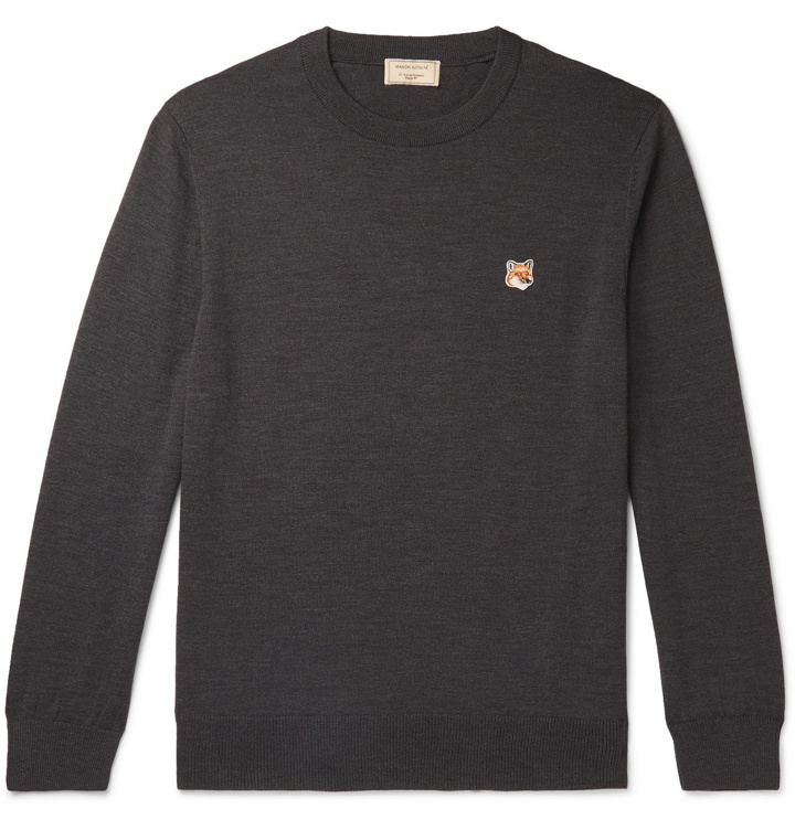 Photo: Maison Kitsuné - Logo-Appliquéd Wool Sweater - Gray
