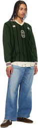 RICE NINE TEN Green Knitting Long Sleeve Soccer Jersey Polo