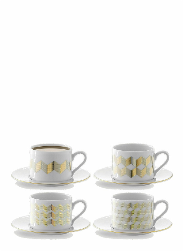 Photo: Set of Four Chevron Teacup Cup and Saucer in Gold