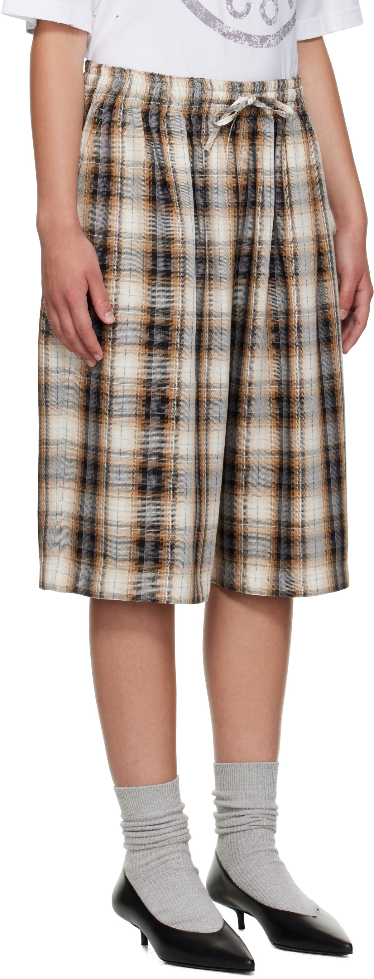 Acne Studios Beige & Black Check Shorts