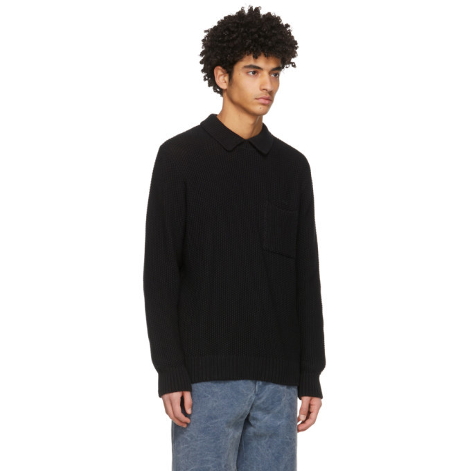 Noah Black Seed Stitch Collar Sweatshirt Noah NYC