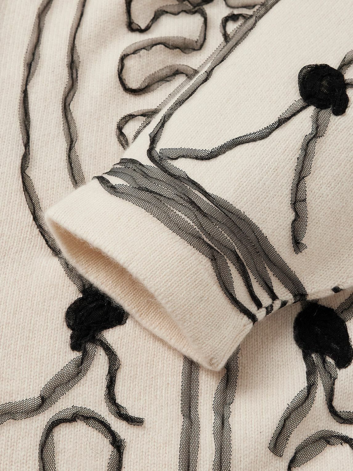 BODE - Winter Garden Tulle-Appliquéd Cashmere Cardigan - Neutrals