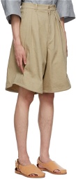 Hed Mayner Beige Pleated Shorts