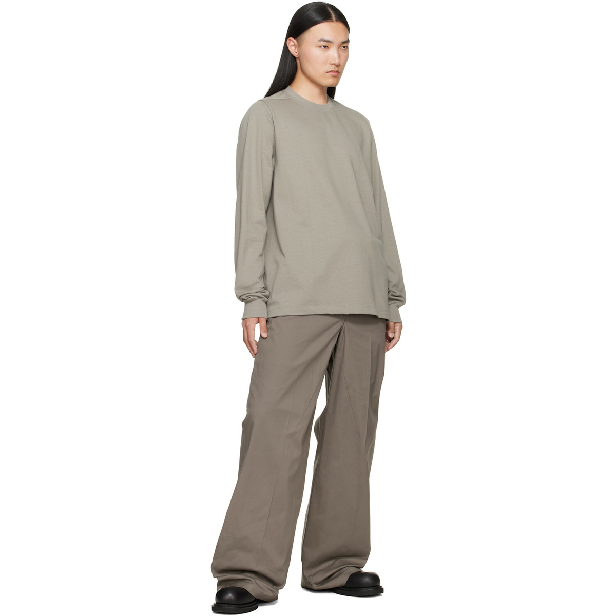 Rick Owens Gray Tower Short Crewneck LS T-shirt