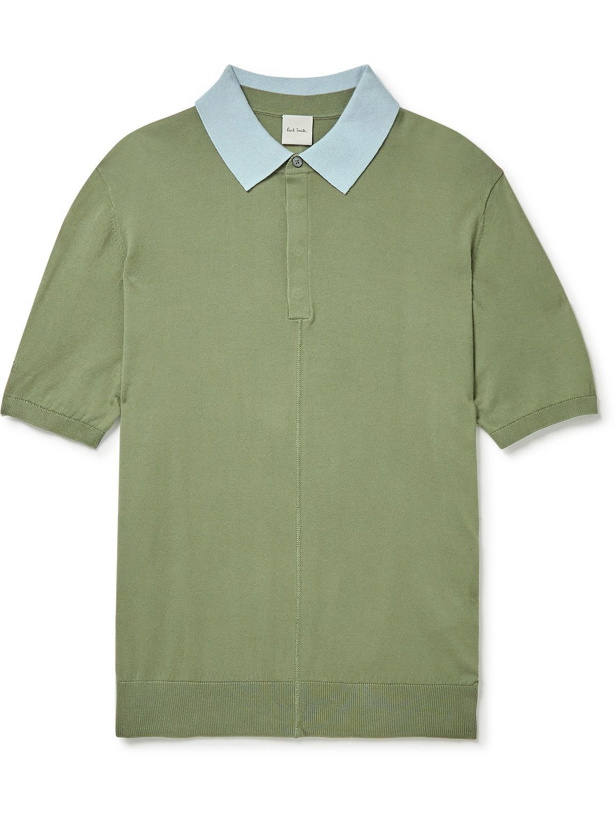 Photo: Paul Smith - Gents Colour-Block Cotton Polo Shirt - Green