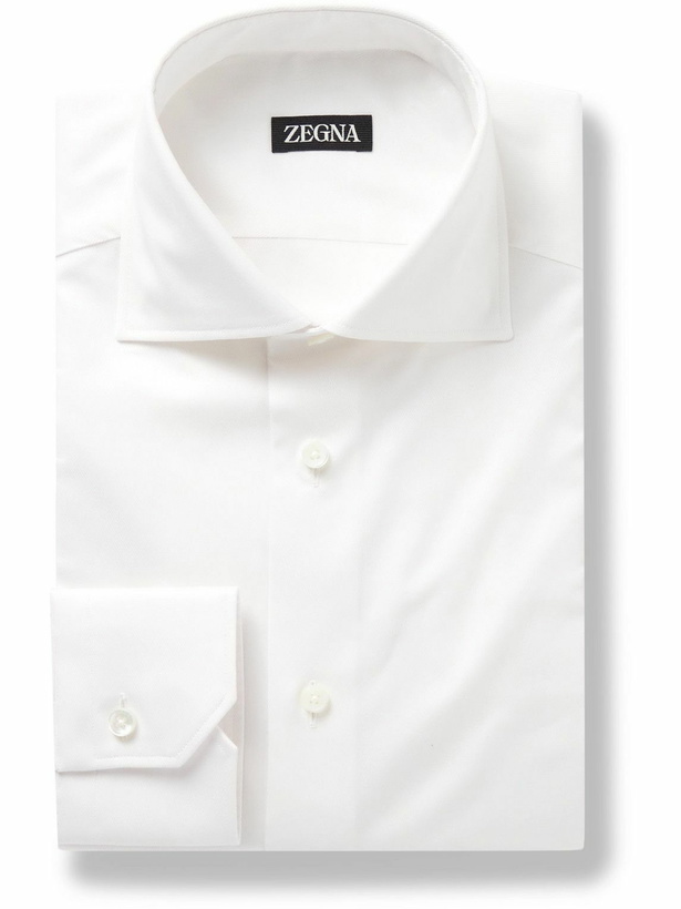 Photo: Zegna - Slim-Fit Cutaway-Collar Stretch-Cotton Shirt - White