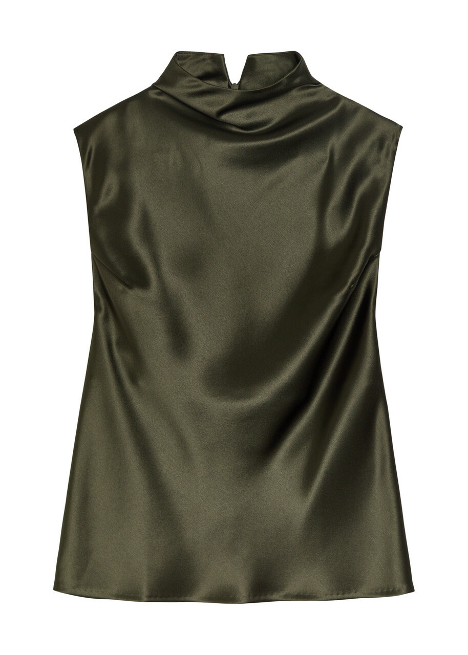 Nanushka Colson Draped Satin top Dark Green