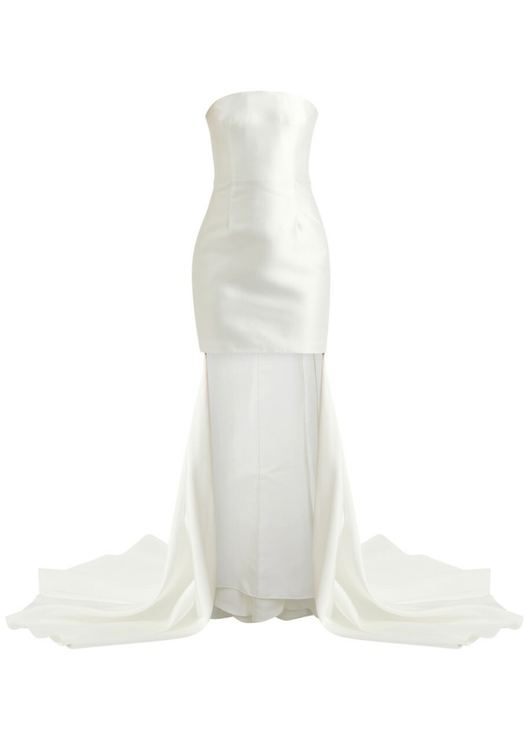 Photo: Solace London Neva Strapless Satin Mini Dress Cream