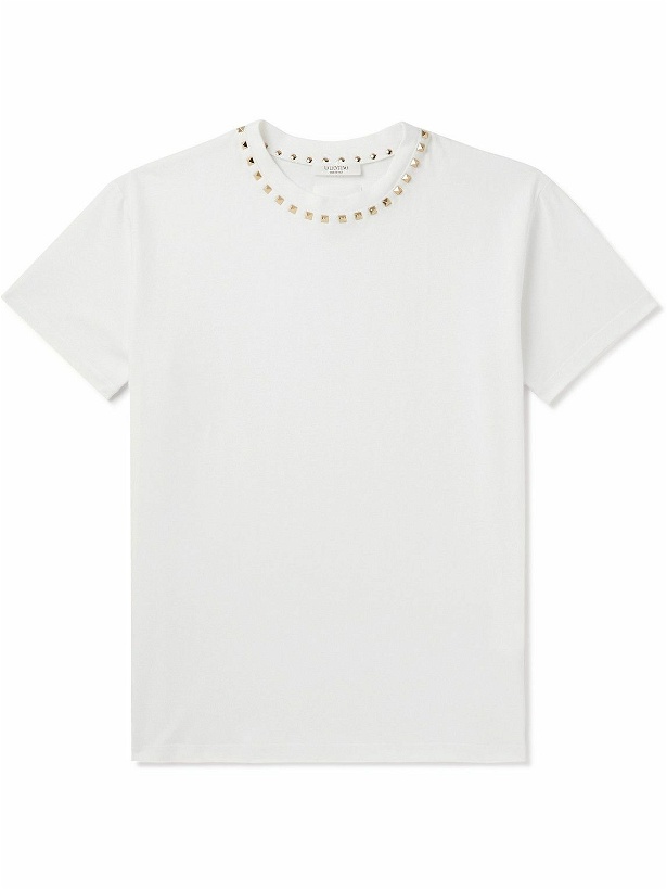 Photo: Valentino - Rockstud Embellished Cotton-Jersey T-Shirt - White