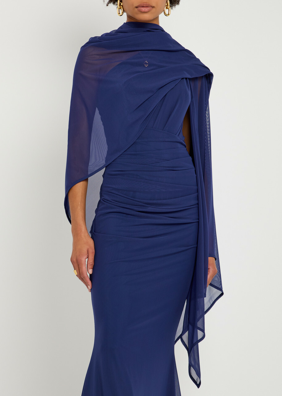 Talbot Runhof Sheer Stretch-mesh Stole - Dark Blue - One Size